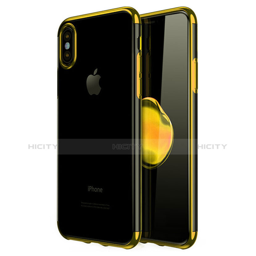 Custodia Silicone Trasparente Ultra Sottile Cover Morbida V02 per Apple iPhone X Oro