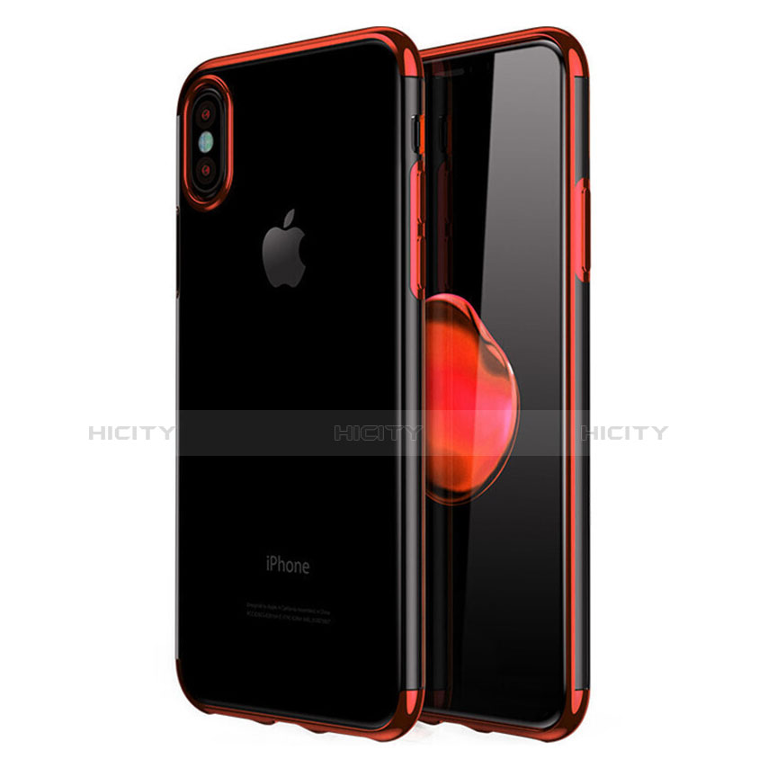 Custodia Silicone Trasparente Ultra Sottile Cover Morbida V02 per Apple iPhone X Rosso