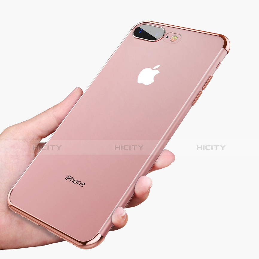 Custodia Silicone Trasparente Ultra Sottile Morbida A07 per Apple iPhone 7 Plus Oro Rosa