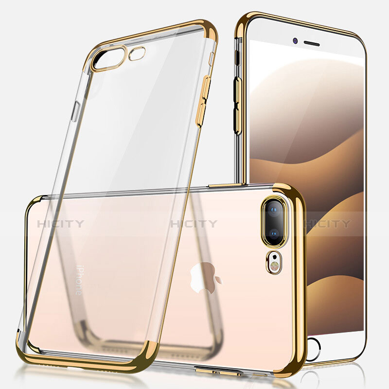 Custodia Silicone Trasparente Ultra Sottile Morbida A07 per Apple iPhone 8 Plus Oro