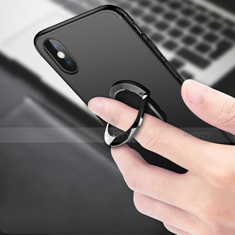 Custodia Silicone Trasparente Ultra Sottile Morbida con Anello Supporto per Apple iPhone Xs Nero