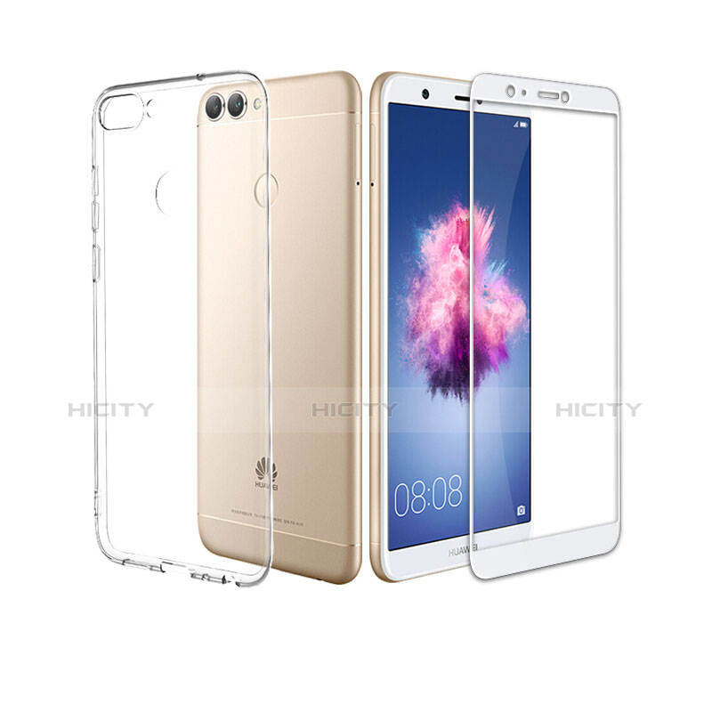 Custodia Silicone Trasparente Ultra Sottile Morbida con Pellicola Protettiva per Huawei P Smart Bianco