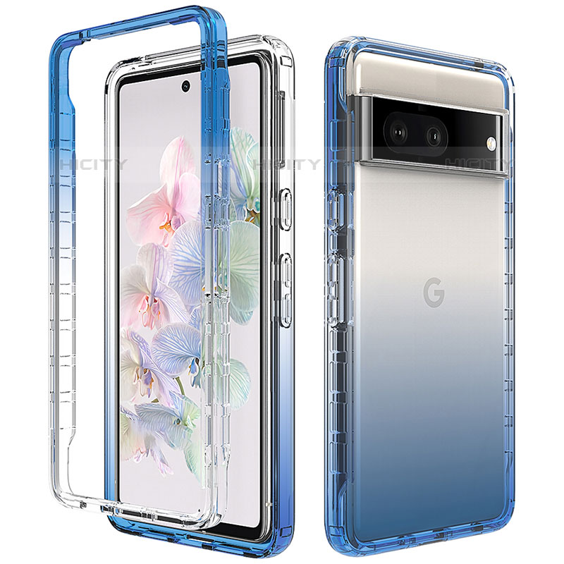 Custodia Silicone Trasparente Ultra Sottile Morbida Cover Fronte e Retro 360 Gradi Sfumato JX1 per Google Pixel 7 5G Blu