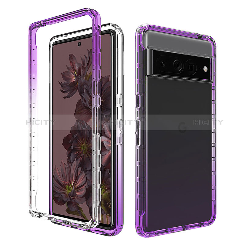 Custodia Silicone Trasparente Ultra Sottile Morbida Cover Fronte e Retro 360 Gradi Sfumato JX1 per Google Pixel 7 Pro 5G Viola