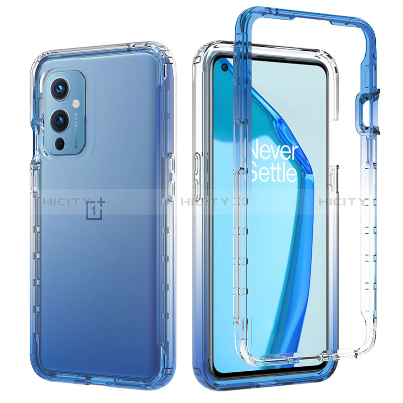 Custodia Silicone Trasparente Ultra Sottile Morbida Cover Fronte e Retro 360 Gradi Sfumato JX1 per OnePlus 9 5G Blu