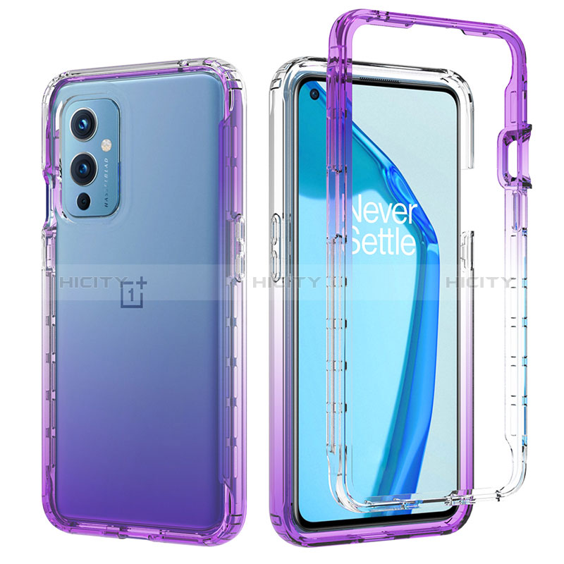 Custodia Silicone Trasparente Ultra Sottile Morbida Cover Fronte e Retro 360 Gradi Sfumato JX1 per OnePlus 9 5G Viola