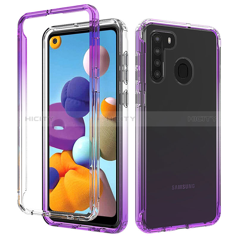 Custodia Silicone Trasparente Ultra Sottile Morbida Cover Fronte e Retro 360 Gradi Sfumato JX1 per Samsung Galaxy A21s Viola