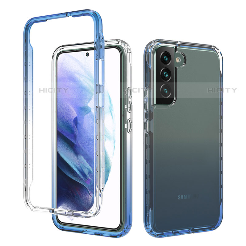 Custodia Silicone Trasparente Ultra Sottile Morbida Cover Fronte e Retro 360 Gradi Sfumato M01 per Samsung Galaxy S22 5G Blu