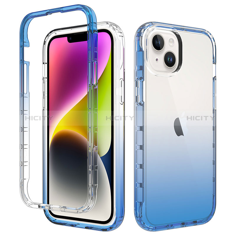 Custodia Silicone Trasparente Ultra Sottile Morbida Cover Fronte e Retro 360 Gradi Sfumato per Apple iPhone 15 Blu