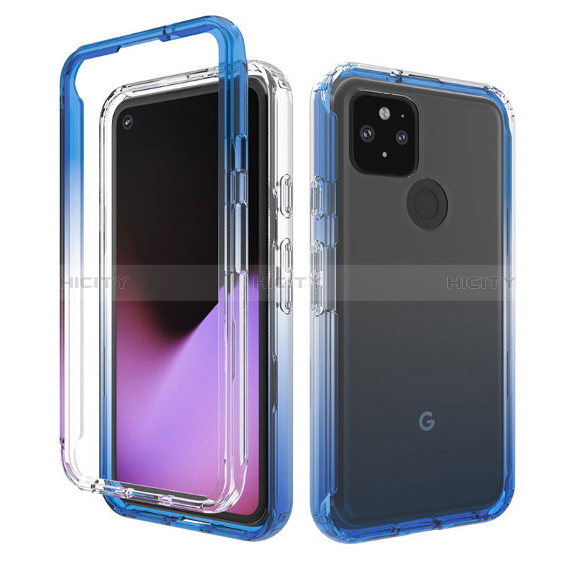 Custodia Silicone Trasparente Ultra Sottile Morbida Cover Fronte e Retro 360 Gradi Sfumato per Google Pixel 5 Blu