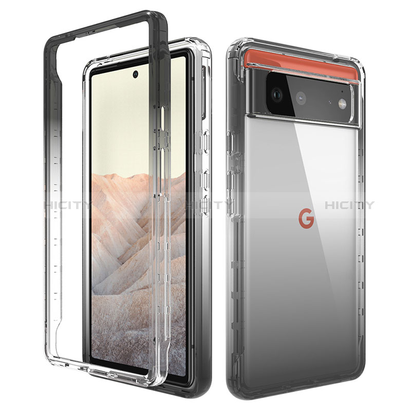 Custodia Silicone Trasparente Ultra Sottile Morbida Cover Fronte e Retro 360 Gradi Sfumato per Google Pixel 6 5G Grigio Scuro