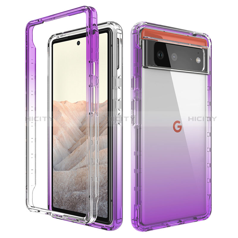 Custodia Silicone Trasparente Ultra Sottile Morbida Cover Fronte e Retro 360 Gradi Sfumato per Google Pixel 6 5G Viola