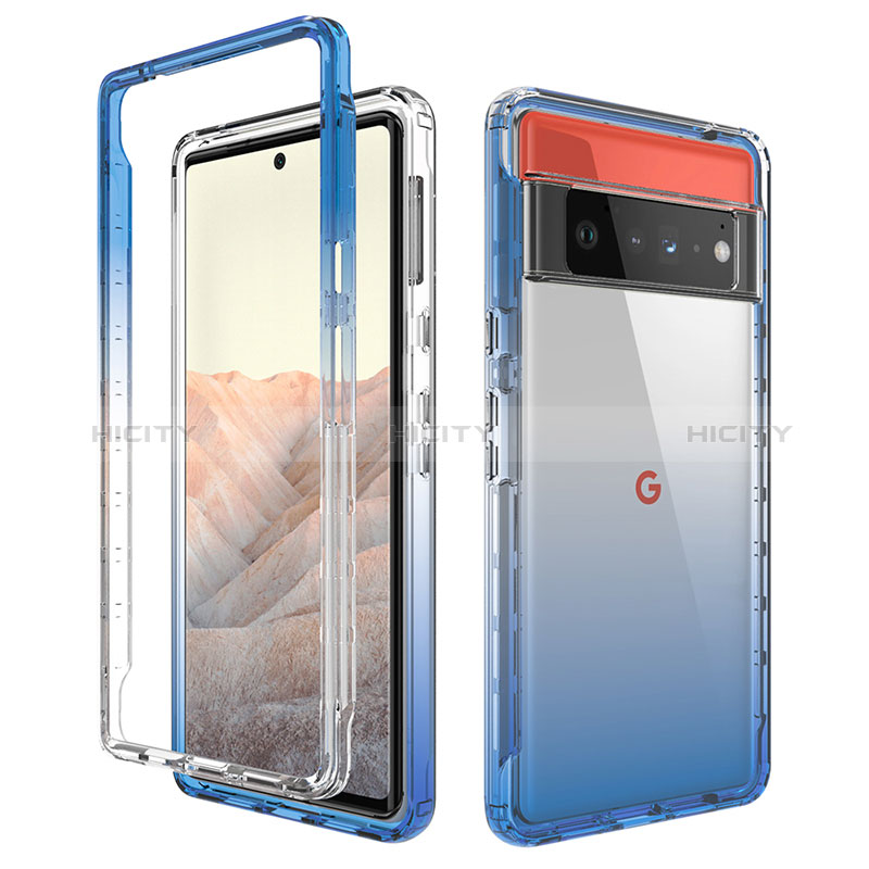 Custodia Silicone Trasparente Ultra Sottile Morbida Cover Fronte e Retro 360 Gradi Sfumato per Google Pixel 6 Pro 5G Blu