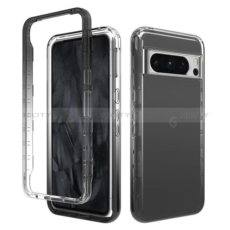 Custodia Silicone Trasparente Ultra Sottile Morbida Cover Fronte e Retro 360 Gradi Sfumato per Google Pixel 8 Pro 5G Grigio Scuro