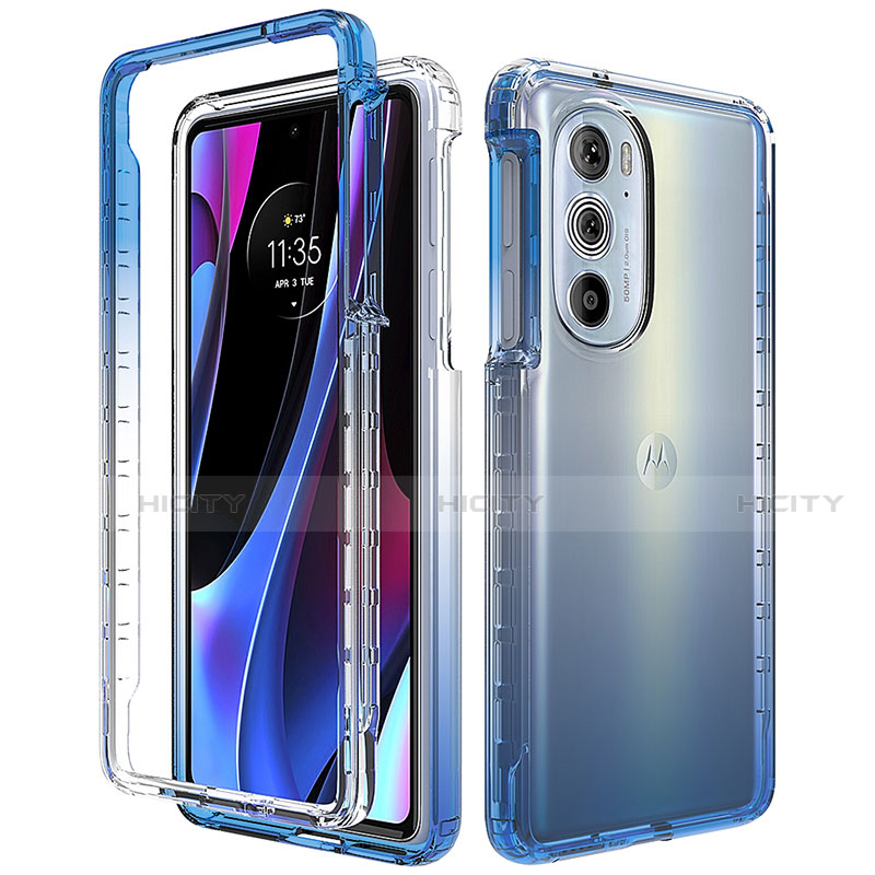 Custodia Silicone Trasparente Ultra Sottile Morbida Cover Fronte e Retro 360 Gradi Sfumato per Motorola Moto Edge 30 Pro 5G Blu