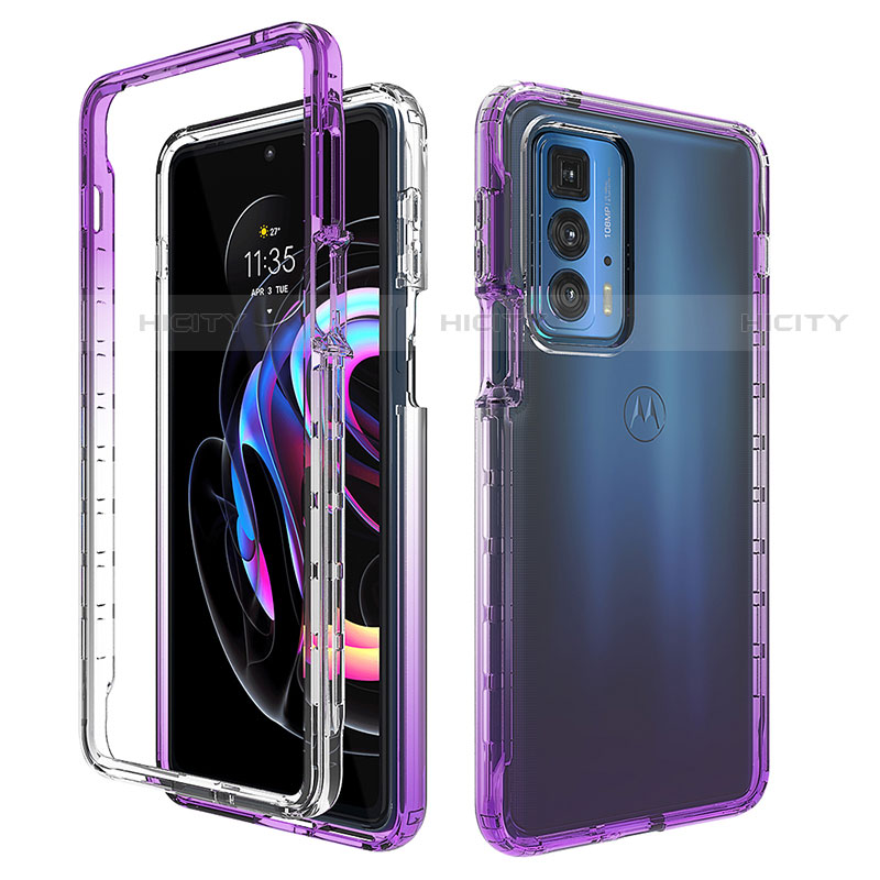 Custodia Silicone Trasparente Ultra Sottile Morbida Cover Fronte e Retro 360 Gradi Sfumato per Motorola Moto Edge S Pro 5G Viola