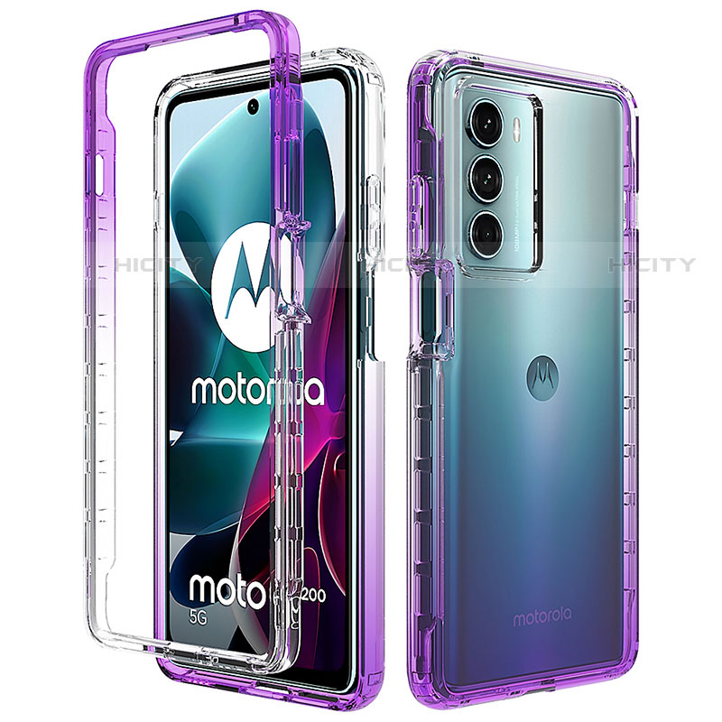 Custodia Silicone Trasparente Ultra Sottile Morbida Cover Fronte e Retro 360 Gradi Sfumato per Motorola Moto G200 5G Viola