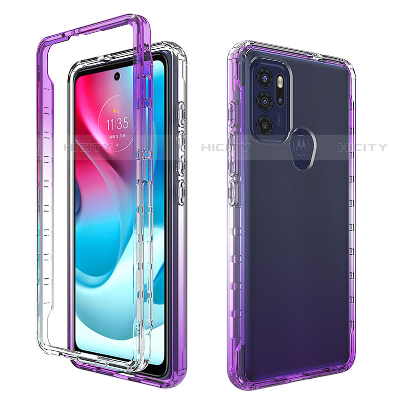 Custodia Silicone Trasparente Ultra Sottile Morbida Cover Fronte e Retro 360 Gradi Sfumato per Motorola Moto G60s Viola