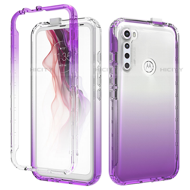 Custodia Silicone Trasparente Ultra Sottile Morbida Cover Fronte e Retro 360 Gradi Sfumato per Motorola Moto One Fusion Plus Viola