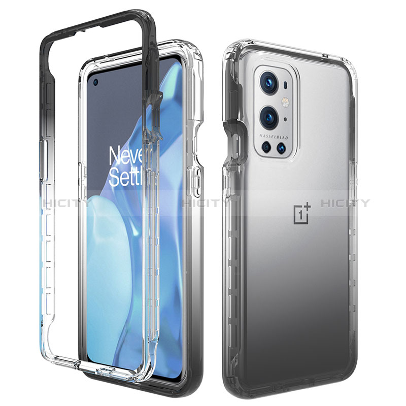 Custodia Silicone Trasparente Ultra Sottile Morbida Cover Fronte e Retro 360 Gradi Sfumato per OnePlus 9 Pro 5G Grigio Scuro