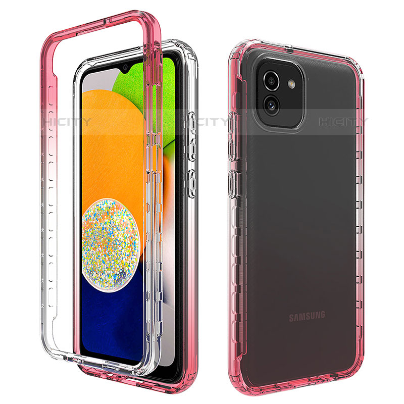 Custodia Silicone Trasparente Ultra Sottile Morbida Cover Fronte e Retro 360 Gradi Sfumato per Samsung Galaxy A03 Rosso