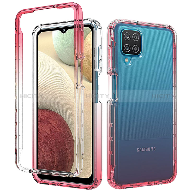 Custodia Silicone Trasparente Ultra Sottile Morbida Cover Fronte e Retro 360 Gradi Sfumato per Samsung Galaxy A12 5G Rosso