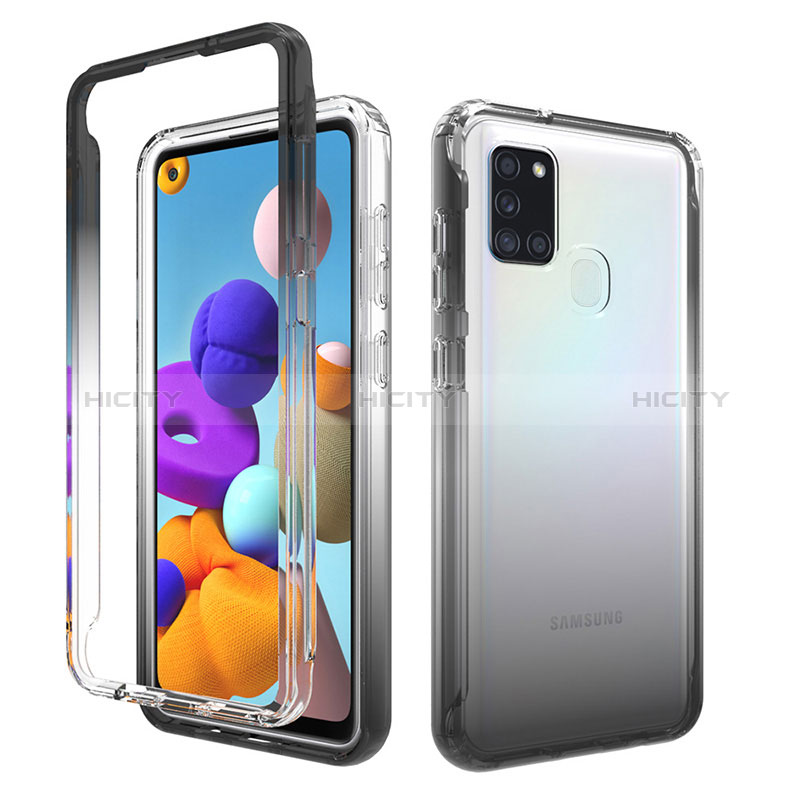 Custodia Silicone Trasparente Ultra Sottile Morbida Cover Fronte e Retro 360 Gradi Sfumato per Samsung Galaxy A21s Grigio Scuro