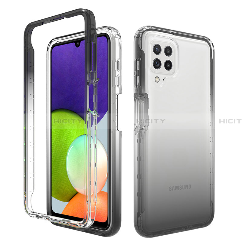 Custodia Silicone Trasparente Ultra Sottile Morbida Cover Fronte e Retro 360 Gradi Sfumato per Samsung Galaxy A22 4G Grigio Scuro