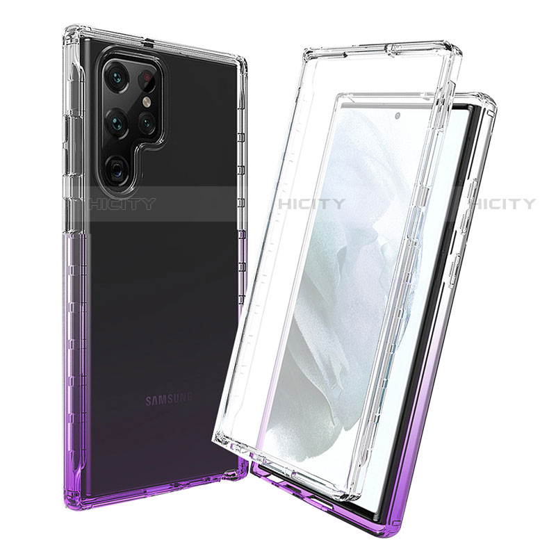 Custodia Silicone Trasparente Ultra Sottile Morbida Cover Fronte e Retro 360 Gradi Sfumato per Samsung Galaxy S22 Ultra 5G Viola