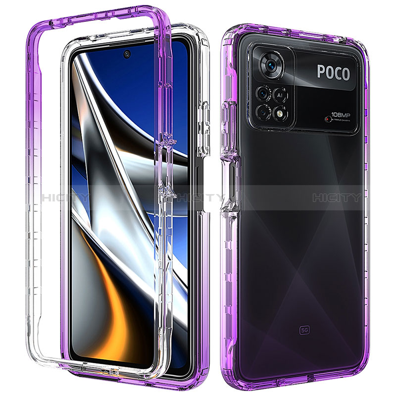 Custodia Silicone Trasparente Ultra Sottile Morbida Cover Fronte e Retro 360 Gradi Sfumato per Xiaomi Poco X4 Pro 5G Viola