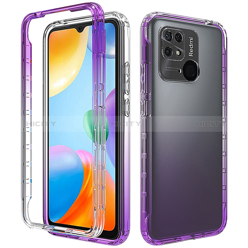 Custodia Silicone Trasparente Ultra Sottile Morbida Cover Fronte e Retro 360 Gradi Sfumato per Xiaomi Redmi 10 India Viola