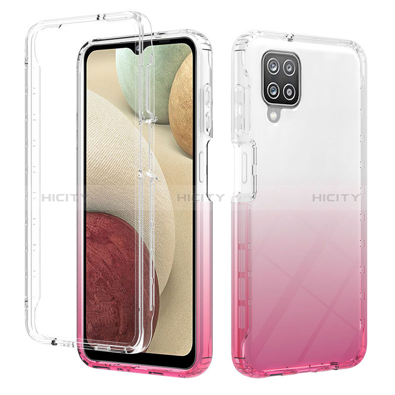 Custodia Silicone Trasparente Ultra Sottile Morbida Cover Fronte e Retro 360 Gradi Sfumato YB2 per Samsung Galaxy A12 Nacho Rosa