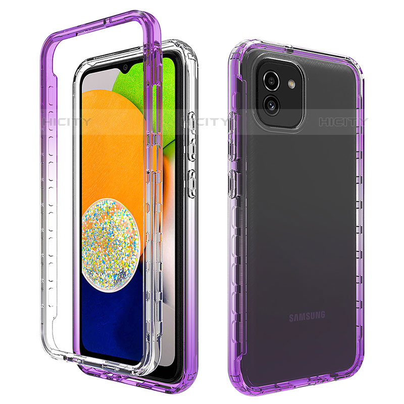 Custodia Silicone Trasparente Ultra Sottile Morbida Cover Fronte e Retro 360 Gradi Sfumato ZJ1 per Samsung Galaxy A03 Viola