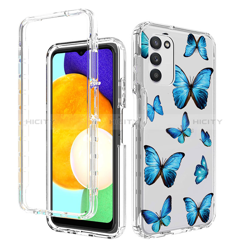 Custodia Silicone Trasparente Ultra Sottile Morbida Cover Fronte e Retro 360 JX3 per Samsung Galaxy A02s Blu