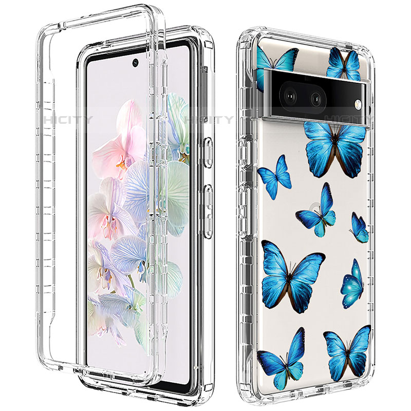 Custodia Silicone Trasparente Ultra Sottile Morbida Cover Fronte e Retro 360 per Google Pixel 7 5G Blu