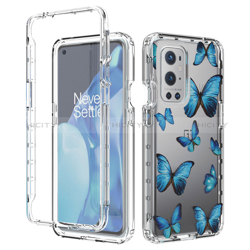 Custodia Silicone Trasparente Ultra Sottile Morbida Cover Fronte e Retro 360 per OnePlus 9 Pro 5G Blu