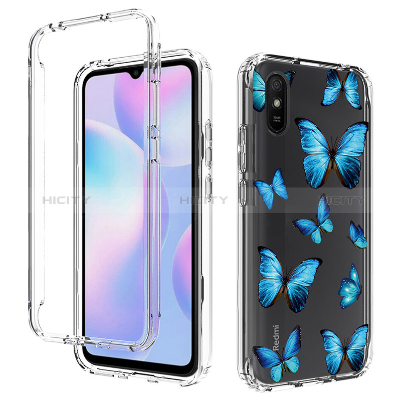 Custodia Silicone Trasparente Ultra Sottile Morbida Cover Fronte e Retro 360 per Xiaomi Redmi 9A Blu