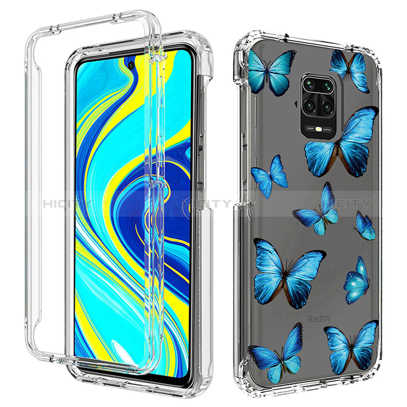 Custodia Silicone Trasparente Ultra Sottile Morbida Cover Fronte e Retro 360 per Xiaomi Redmi Note 9 Pro Blu