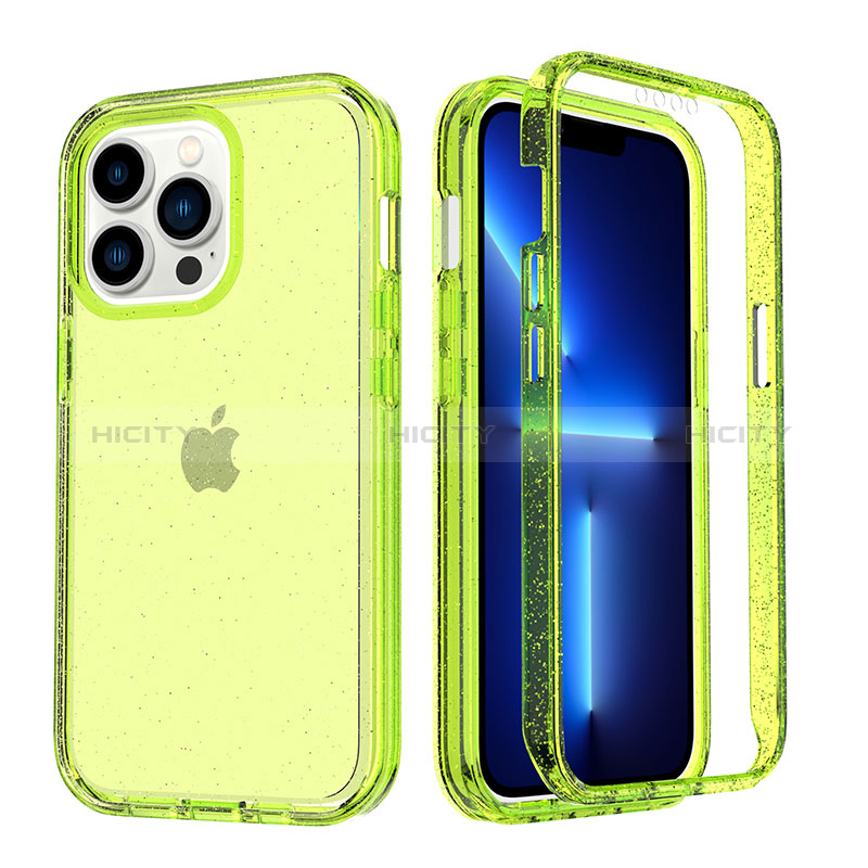Custodia Silicone Trasparente Ultra Sottile Morbida Cover Fronte e Retro 360 YJ1 per Apple iPhone 13 Pro Verde