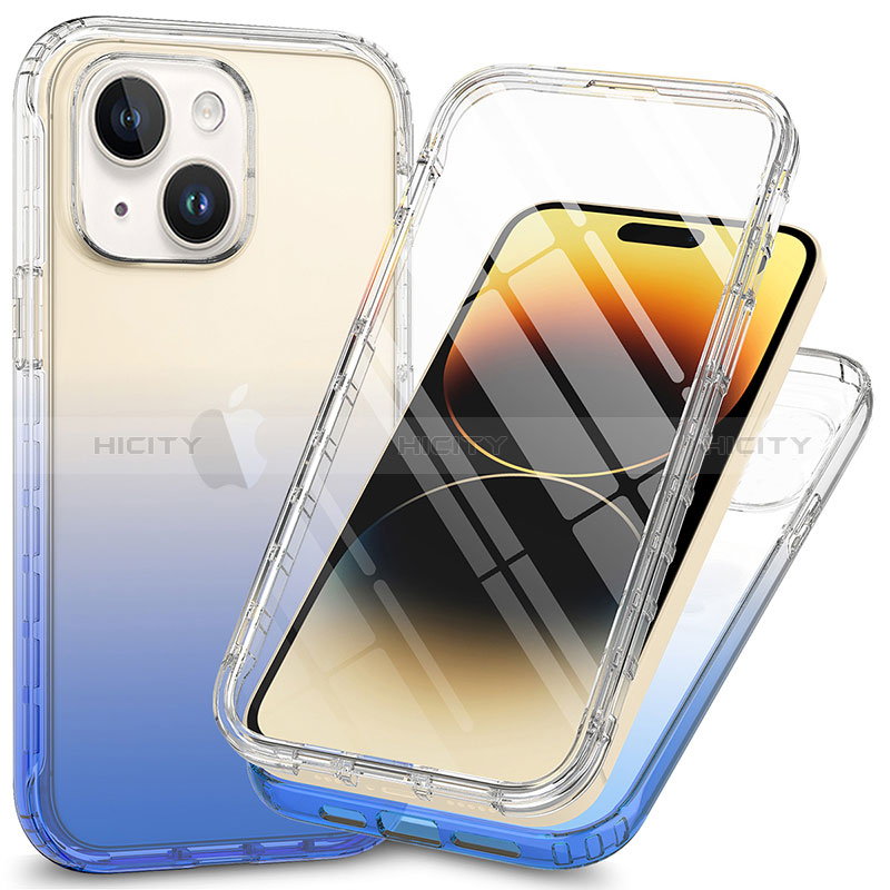 Custodia Silicone Trasparente Ultra Sottile Morbida Cover Fronte e Retro 360 ZJ1 per Apple iPhone 15 Blu