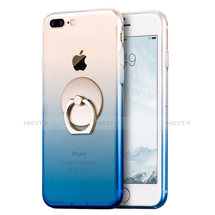 Custodia Silicone Trasparente Ultra Sottile Morbida Sfumato con Anello Supporto per Apple iPhone 7 Plus Blu