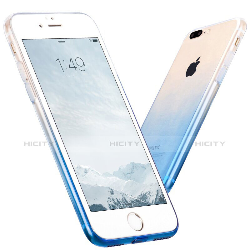 Custodia Silicone Trasparente Ultra Sottile Morbida Sfumato con Anello Supporto per Apple iPhone 7 Plus Blu