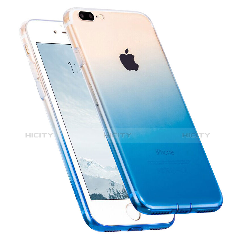 Custodia Silicone Trasparente Ultra Sottile Morbida Sfumato con Anello Supporto per Apple iPhone 7 Plus Blu