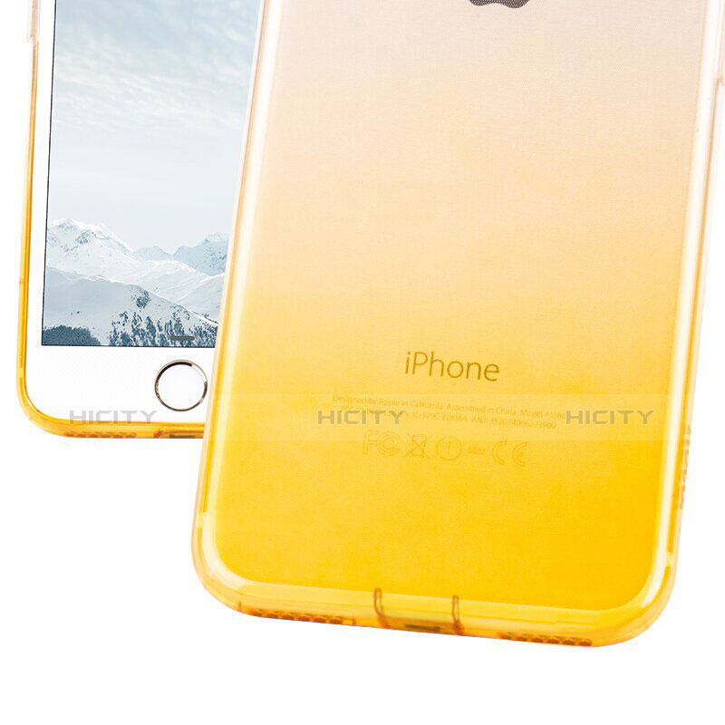 Custodia Silicone Trasparente Ultra Sottile Morbida Sfumato con Anello Supporto per Apple iPhone 7 Plus Giallo