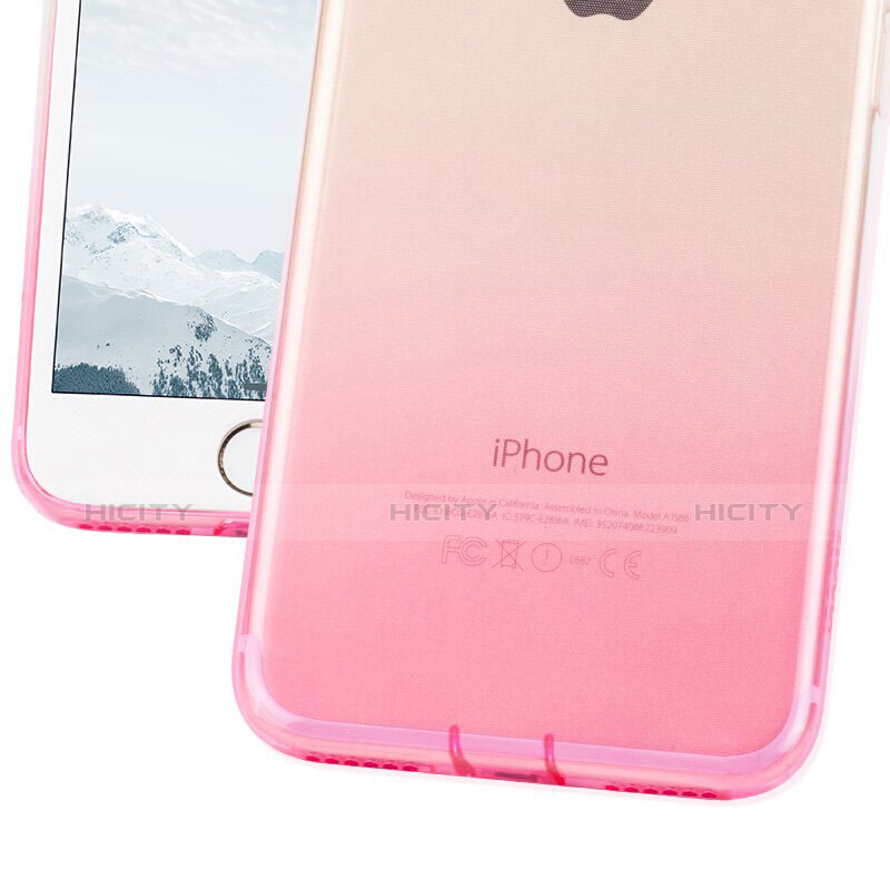 Custodia Silicone Trasparente Ultra Sottile Morbida Sfumato con Anello Supporto per Apple iPhone 7 Plus Rosa