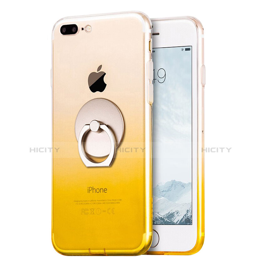 Custodia Silicone Trasparente Ultra Sottile Morbida Sfumato con Anello Supporto per Apple iPhone 8 Plus Giallo