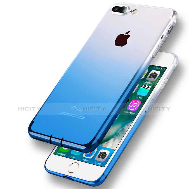 Custodia Silicone Trasparente Ultra Sottile Morbida Sfumato G01 per Apple iPhone 7 Plus Blu