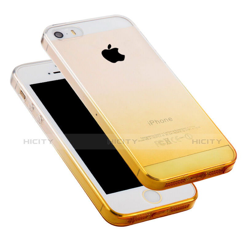 Custodia Silicone Trasparente Ultra Sottile Morbida Sfumato per Apple iPhone 5 Giallo