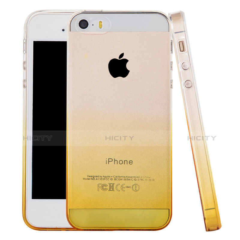 Custodia Silicone Trasparente Ultra Sottile Morbida Sfumato per Apple iPhone 5S Giallo