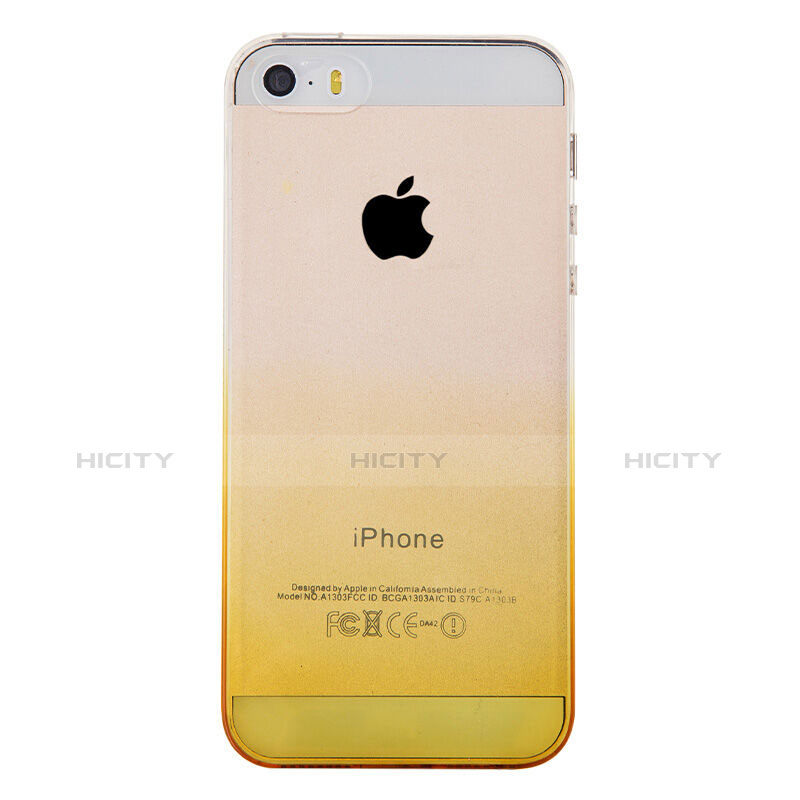 Custodia Silicone Trasparente Ultra Sottile Morbida Sfumato per Apple iPhone 5S Giallo